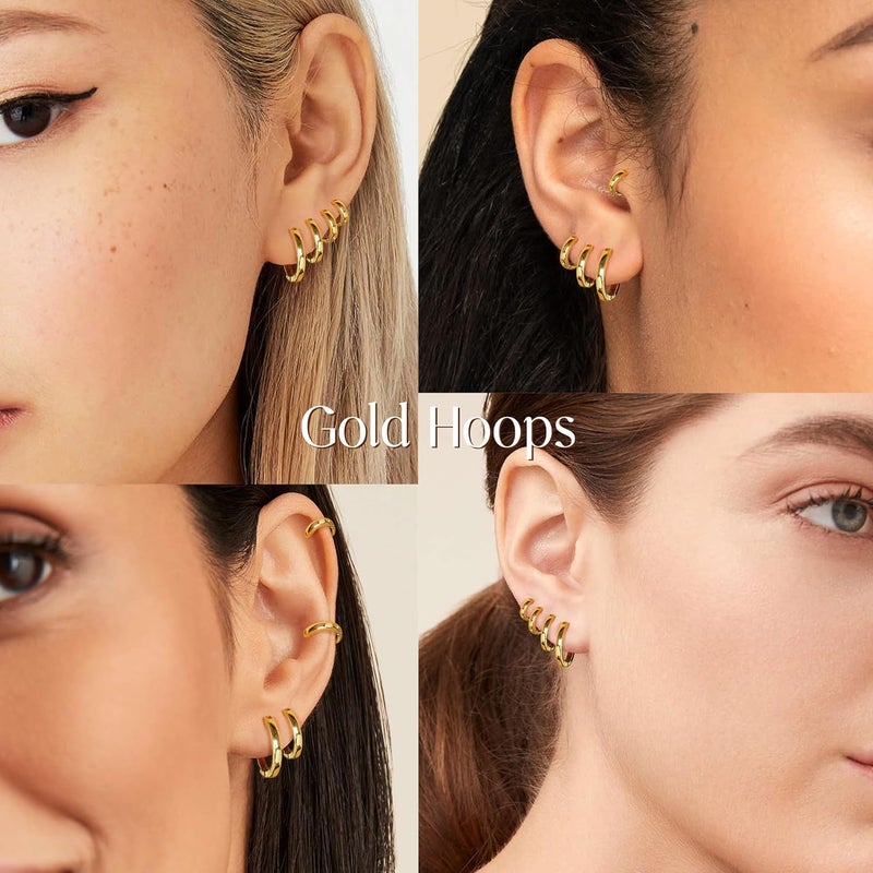 Poxtex Small Gold Huggie Hoop Earrings Set for Women Men Hypoallergenic 14K Plated Stack Cartilage Earrings, Multiple Piercing Lightweight Mini Thin Cute Dainty Trendy Jewelry Set Christmas Gifts for Women - Image 4